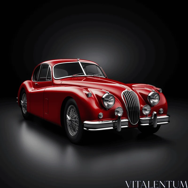 AI ART Old Red Jaguar Sports Car - Classic Glamour Photorealistic Rendering