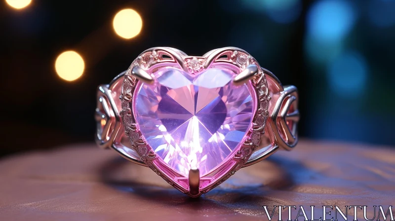 Pink Heart-Shaped Gemstone Ring in White Gold AI Image