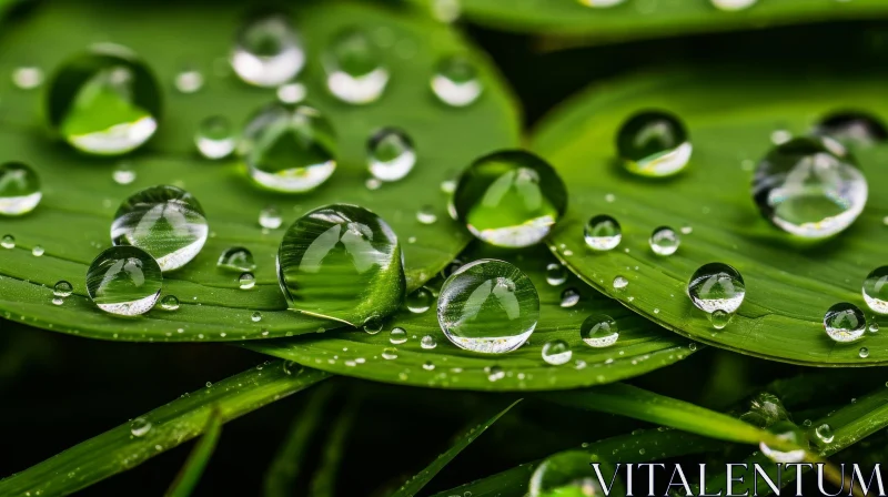 Raindrops on Green Leaves: Close-up Nature Photography AI Image