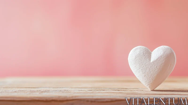 AI ART Romantic White Heart-shaped Stone on Wooden Table