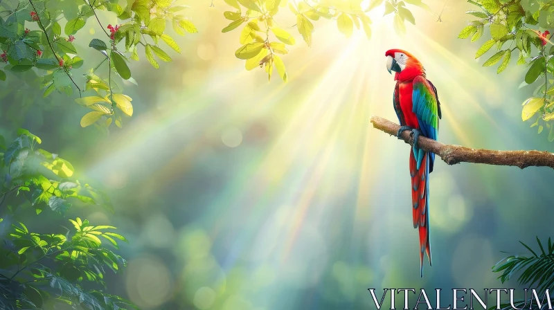 Scarlet Macaw Parrot in Vibrant Jungle Setting AI Image