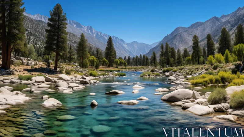 Serene Mountain River Landscape AI Image