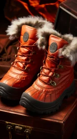 Stylish Orange Winter Boots and Leather Suitcase