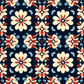 Stylized Floral Pattern on Dark Blue Background