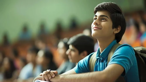 Thoughtful Indian Male College Student Looking Up During Class
