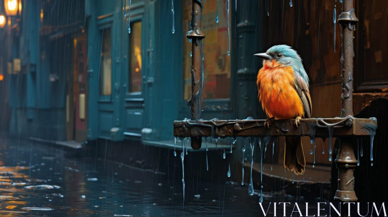Bird Painting in Rain - Realistic Artwork AI Image