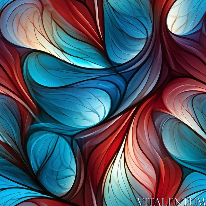 AI ART Blue and Red Abstract Leaves Pattern