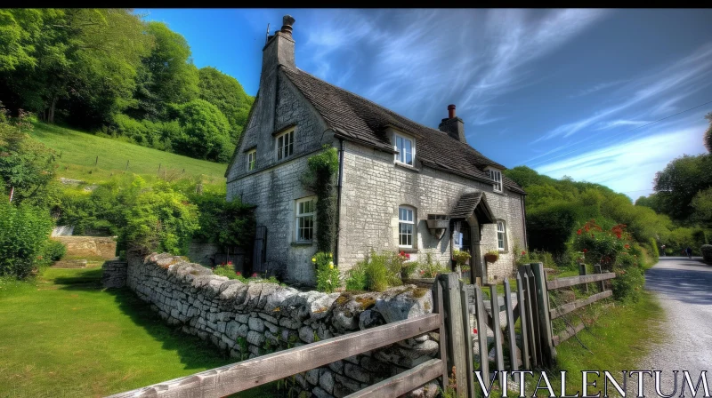 Charming Stone Cottage with Garden | Serene Rural Scene AI Image