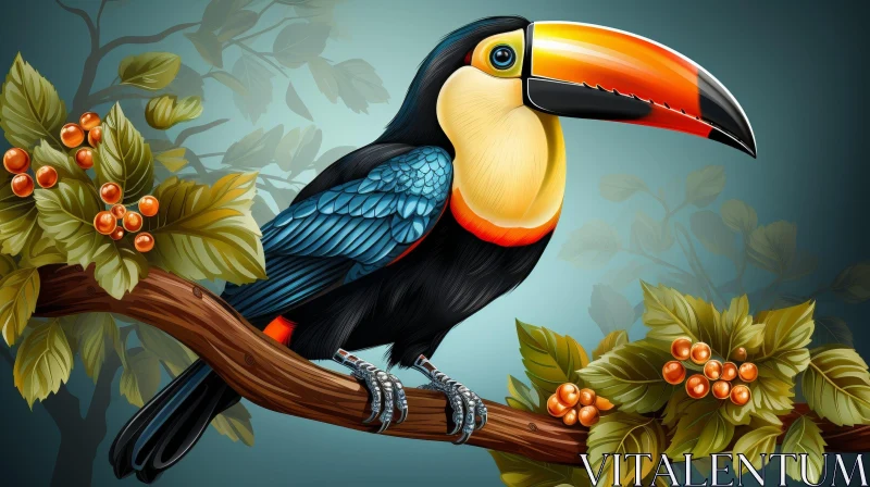 AI ART Colorful Toucan on Branch - Nature Wildlife