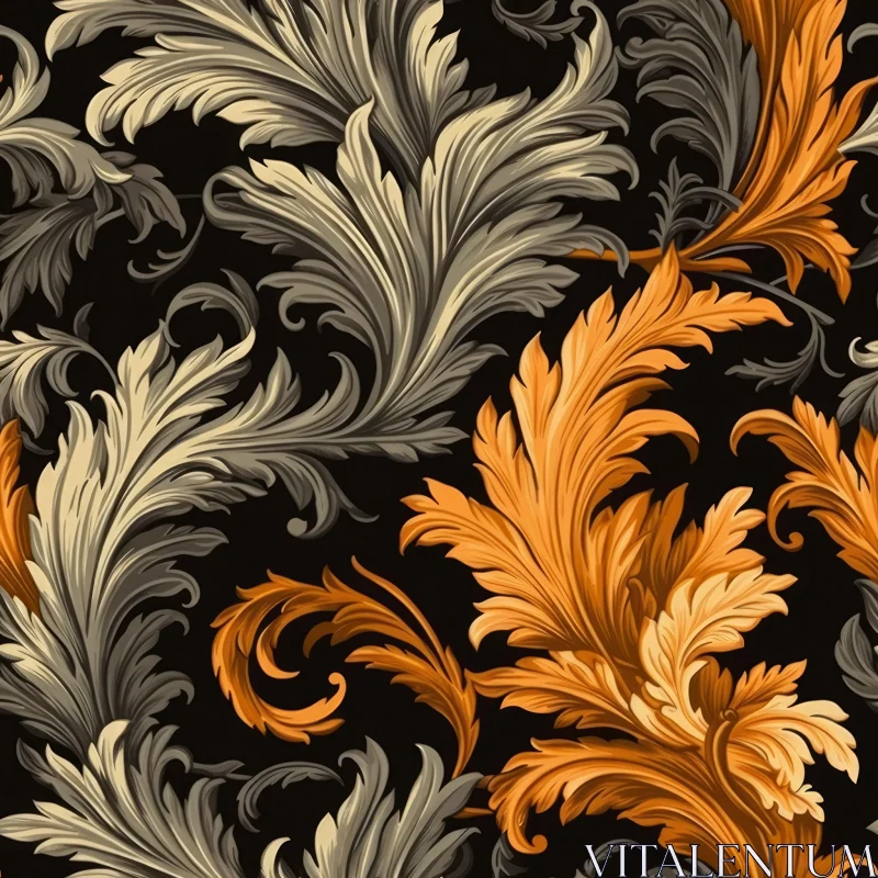 Elegant Acanthus Leaves Pattern in Golden and Gray AI Image