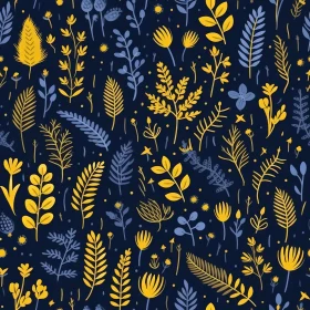 Elegant Hand-Drawn Floral Pattern in Blue and Yellow