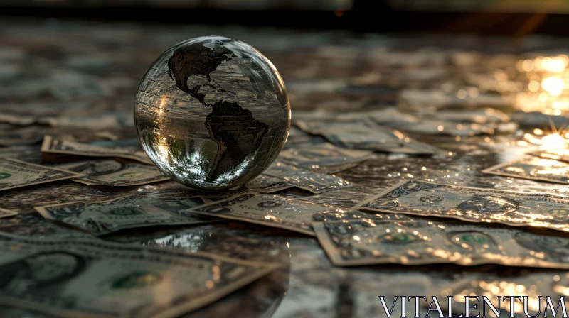 Glass Globe on Dollar Bills: Unique Still Life Photography AI Image