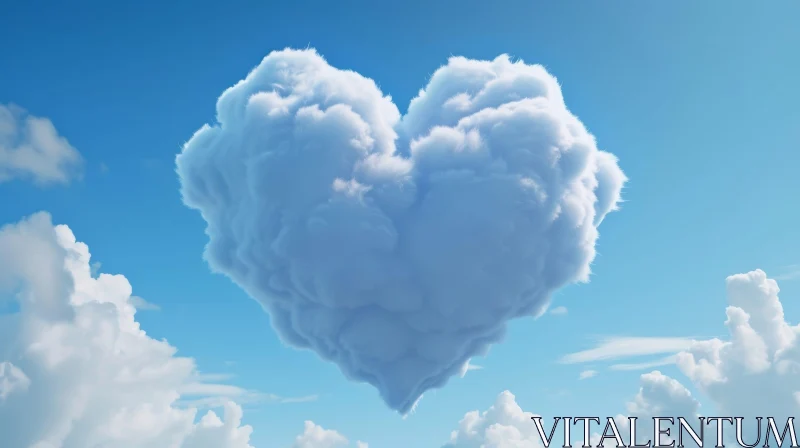 Heart-Shaped Cloud in Blue Sky - Serene Nature Image AI Image