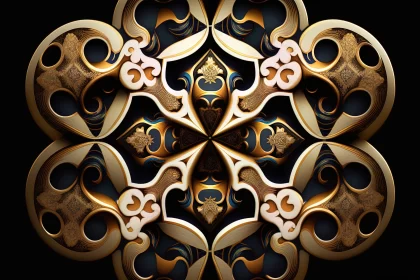 Intricate Gold Design on Black Background | Surrealistic Elements