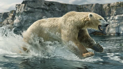 Polar Bear Running Through Water - Wildlife Photography