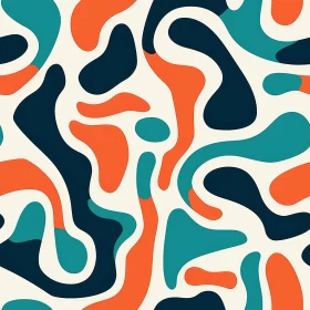 Retro Organic Shapes Seamless Pattern in Orange, Blue, Teal