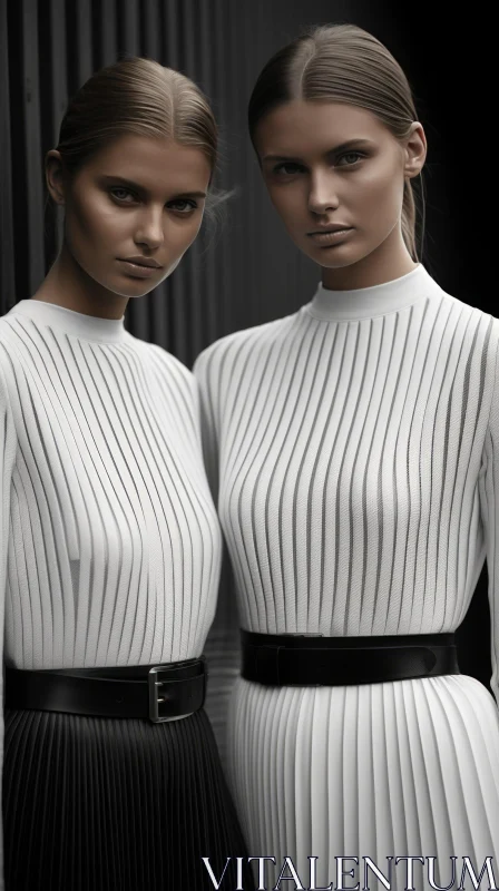 Serene Portrait of Two Women in White Dresses AI Image