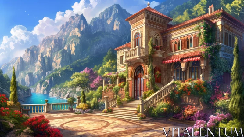 AI ART Breathtaking Villa Landscape on Cliffside | Serene Gardens and Ocean View