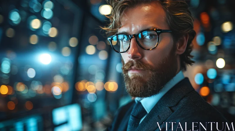 Charismatic Bearded Man in Glasses and Suit | Portrait Photography AI Image