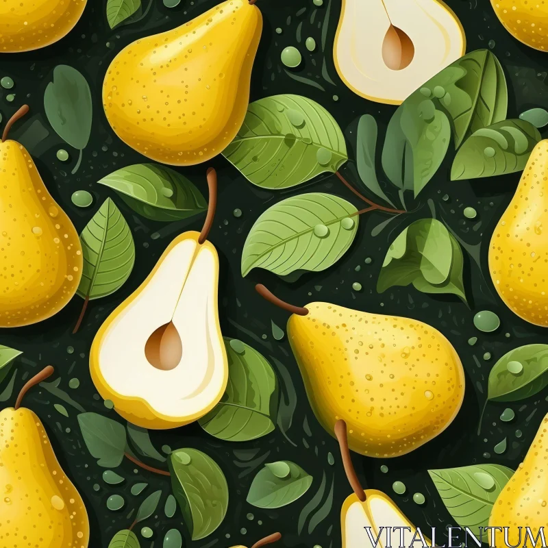 Charming Yellow Pears and Green Leaves Pattern AI Image