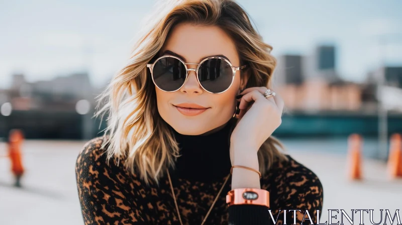 Chic Woman Portrait with Sunglasses AI Image