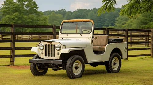 Delicate and Joyful: A Small White Jeep on a Pasture