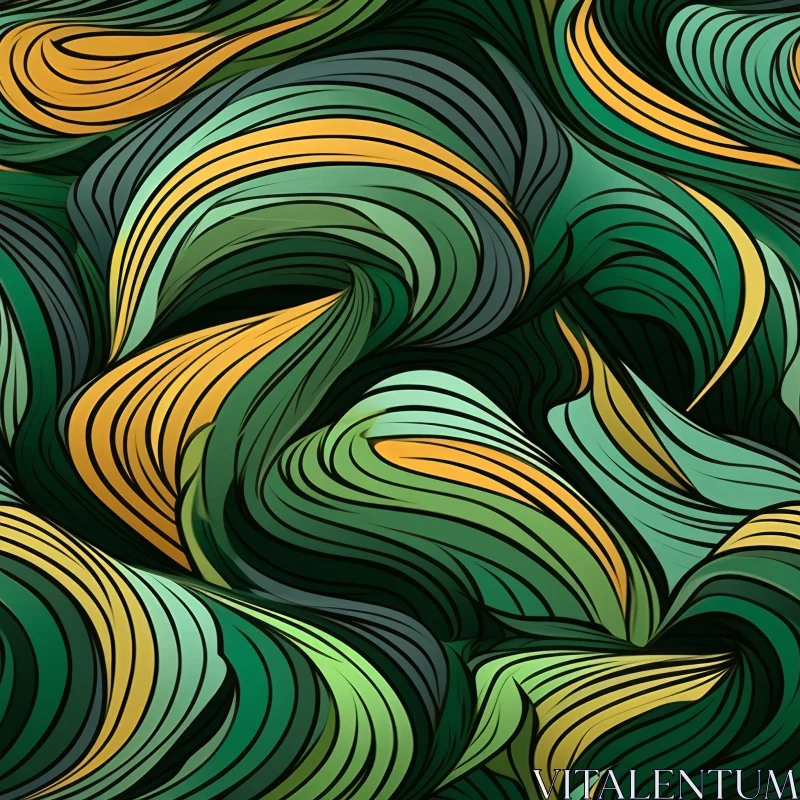 AI ART Green and Yellow Waves Seamless Pattern