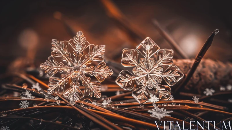 Intricate Snowflake Duo on Brown Background AI Image