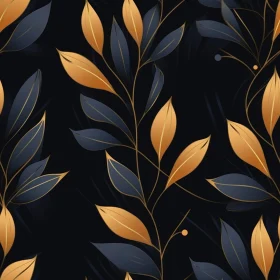 Luxurious Golden and Blue Leaf Pattern on Black Background