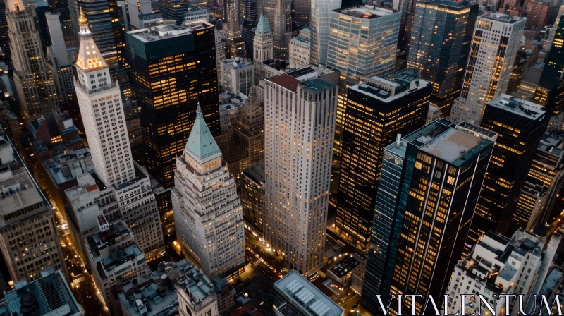 AI ART Manhattan Skyline at Night | Aerial Urban Landscape