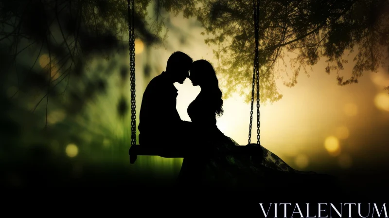 AI ART Romantic Silhouette of Man and Woman on Swing at Sunset