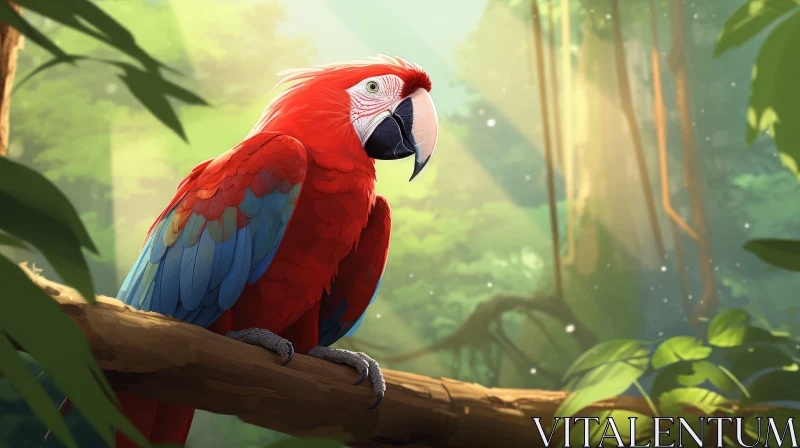 AI ART Scarlet Macaw in Jungle: Vibrant Feathers and Sunlight