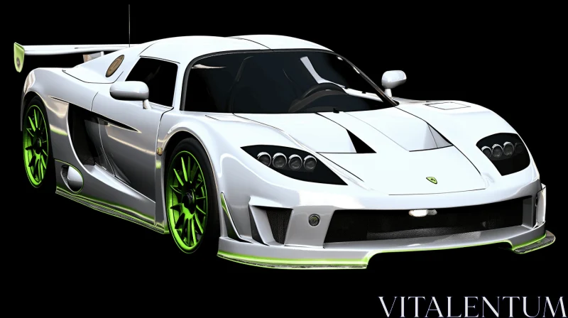 Sleek White Sports Car with Green Wheels | Hyperspace Noir AI Image