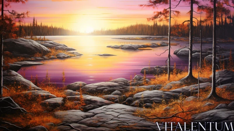 Stunning Sunset over Lake - Realistic Landscape Art AI Image