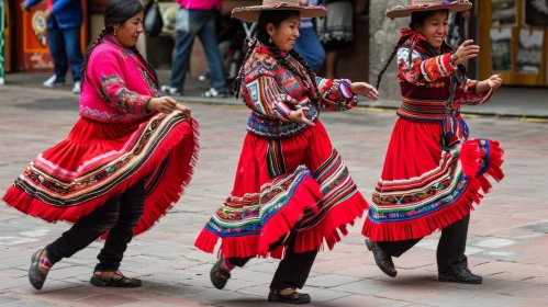 Traditional Peruvian Women Dancing in the Street