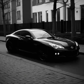 Captivating Black Car on Dimly Lit Street | Monochromatic Masterpiece
