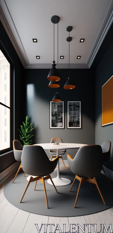 AI ART Captivating Business Conference Room with Black Walls and Gray Chairs