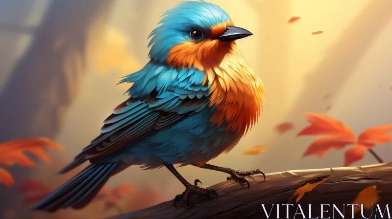 Colorful Bird Perched on Branch - Digital Painting AI Image