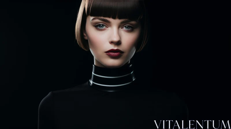 Dark Makeup Portrait - Serious Expression Woman AI Image