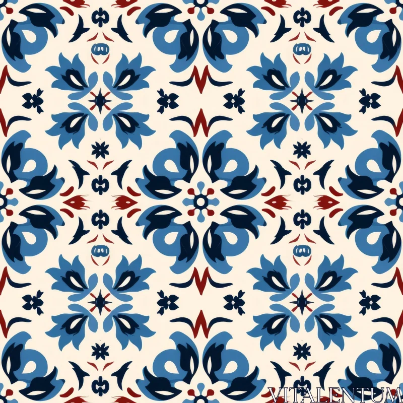 Elegant Blue and White Floral Tiles Pattern AI Image