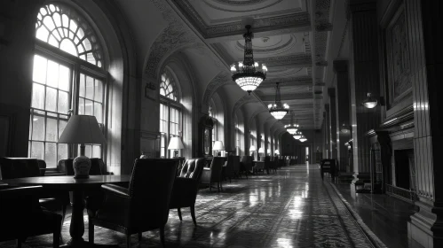 Elegant Hallway with High Ceiling and Marble Floor