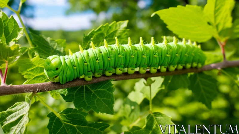 Green Caterpillar on Branch: Nature's Beauty Captured AI Image