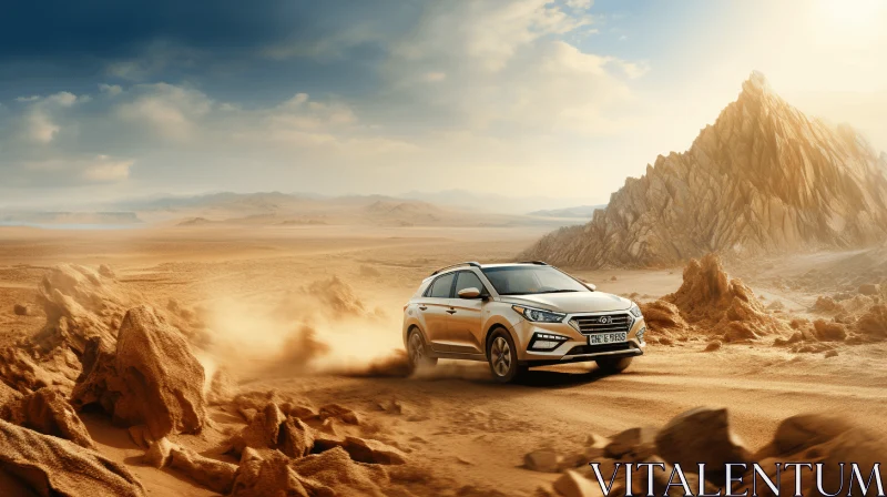 Hyundai Elantra in Sand Dunes: Captivating Landscape with Dark Beige and Gold Tones AI Image