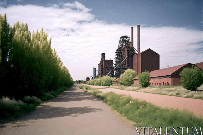 Industrial and Green Scene with Paths: Realistic Scenery AI Image