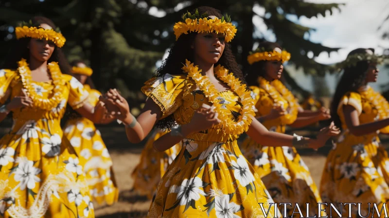 Polynesian Women Dancing the Hula in Traditional Hawaiian Dress AI Image