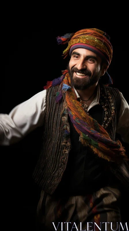 Traditional Turkish Costume Portrait in Studio Setting AI Image