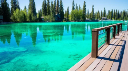 Tranquil Lake Scene with Turquoise Water and Green Trees