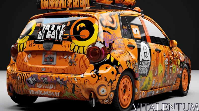 Unique Art Decor on an Orange Car | Dynamic Lettering | Zbrush Style AI Image