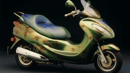 Vibrant Floral Patterns on a Green and Purple Moped | Hyperrealism Art