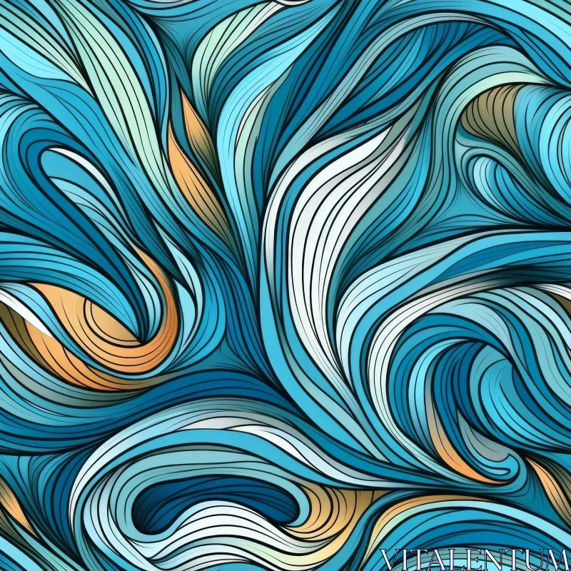 Blue and White Waves Seamless Pattern AI Image